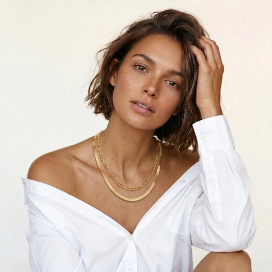 18Kt Gold Plated Trendy Double Layer Chain Necklace