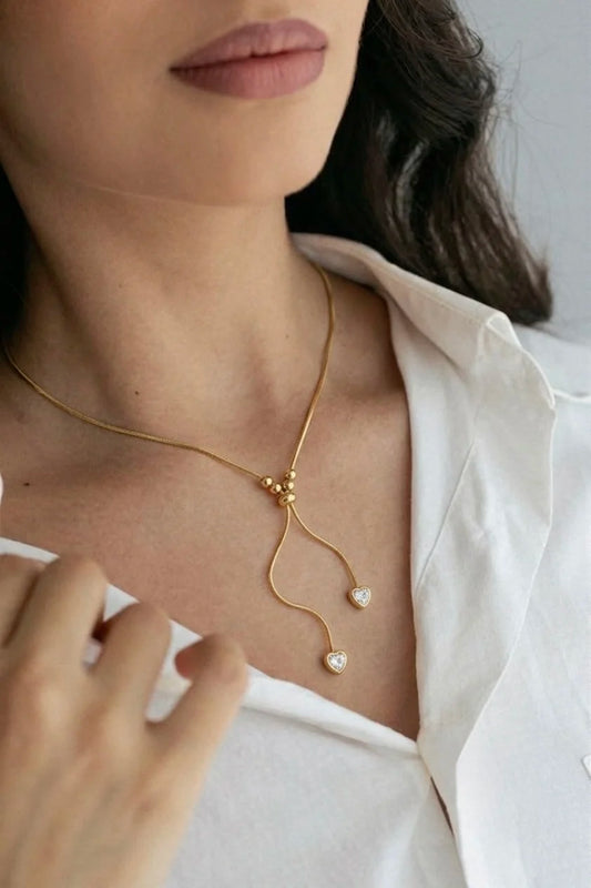 18Kt Gold Plated Crystal Heart Adjustable Y Necklace