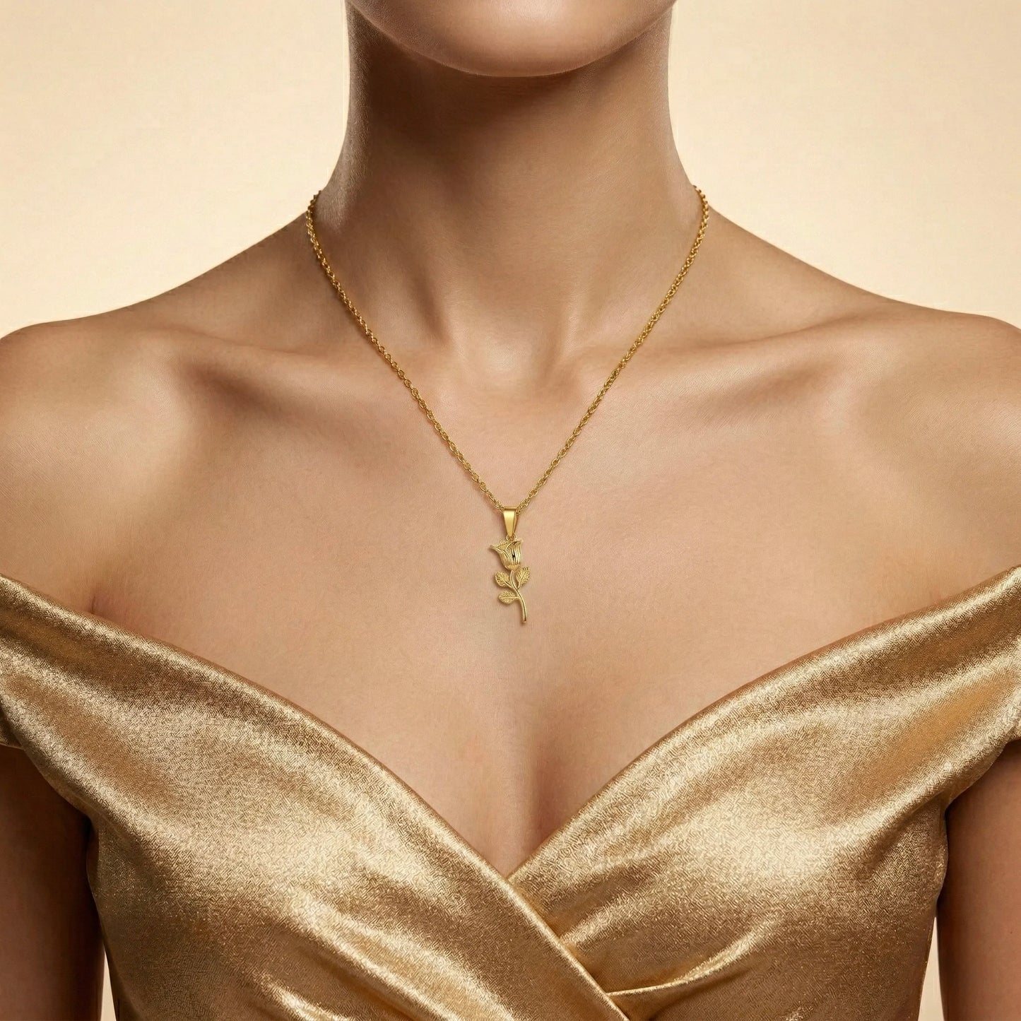 18Kt Gold Plated Rose Pendant Necklace