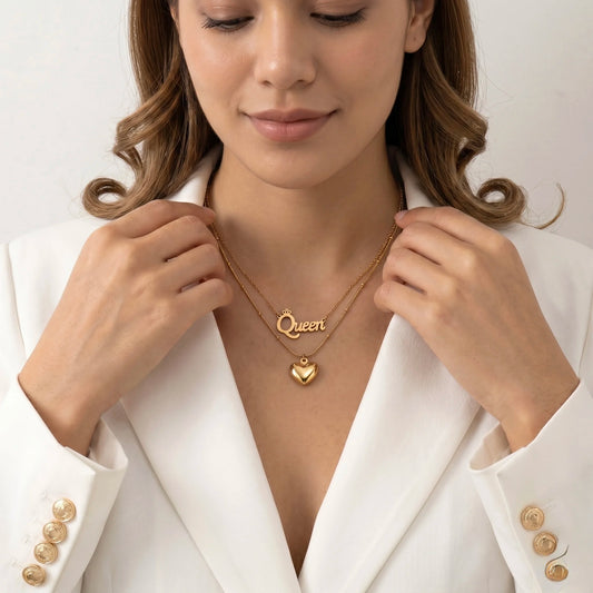 18Kt Gold Plated Queen Heart Layered Necklace