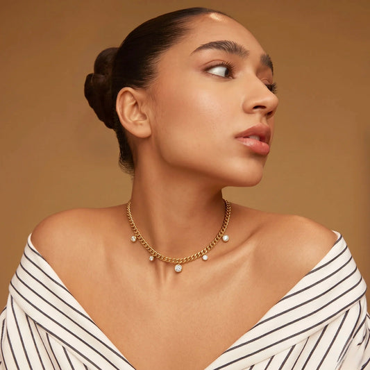 18Kt Gold Plated Crystal Drop Statement Necklace