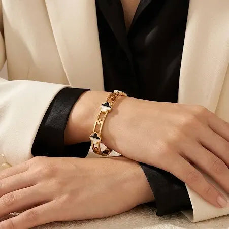 18KT Gold Plated Dual Tone Clover Charm Bracelet