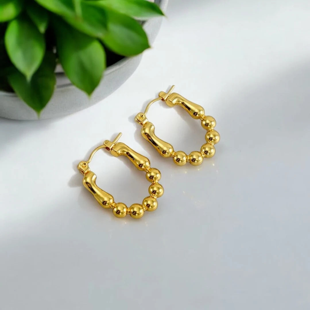 18KT Gold Plated Chunky Bead Hoops