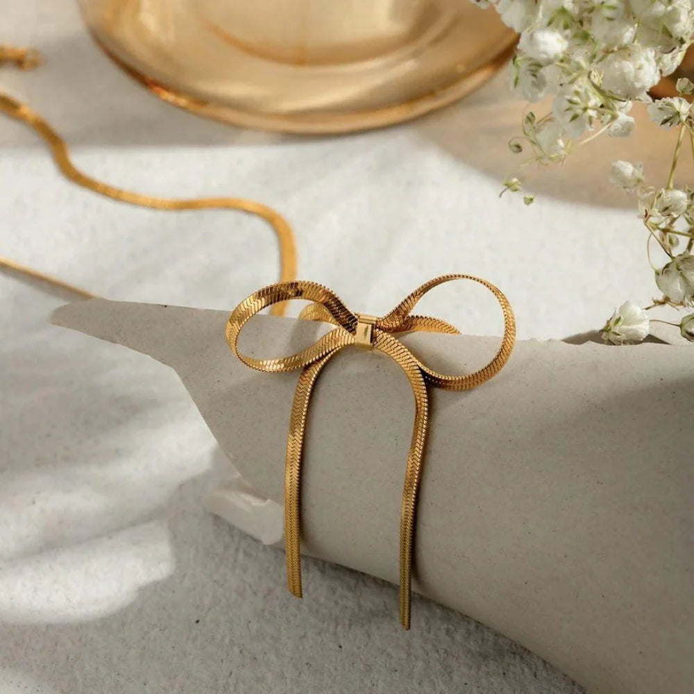 Golden Ribbon Bow Necklace