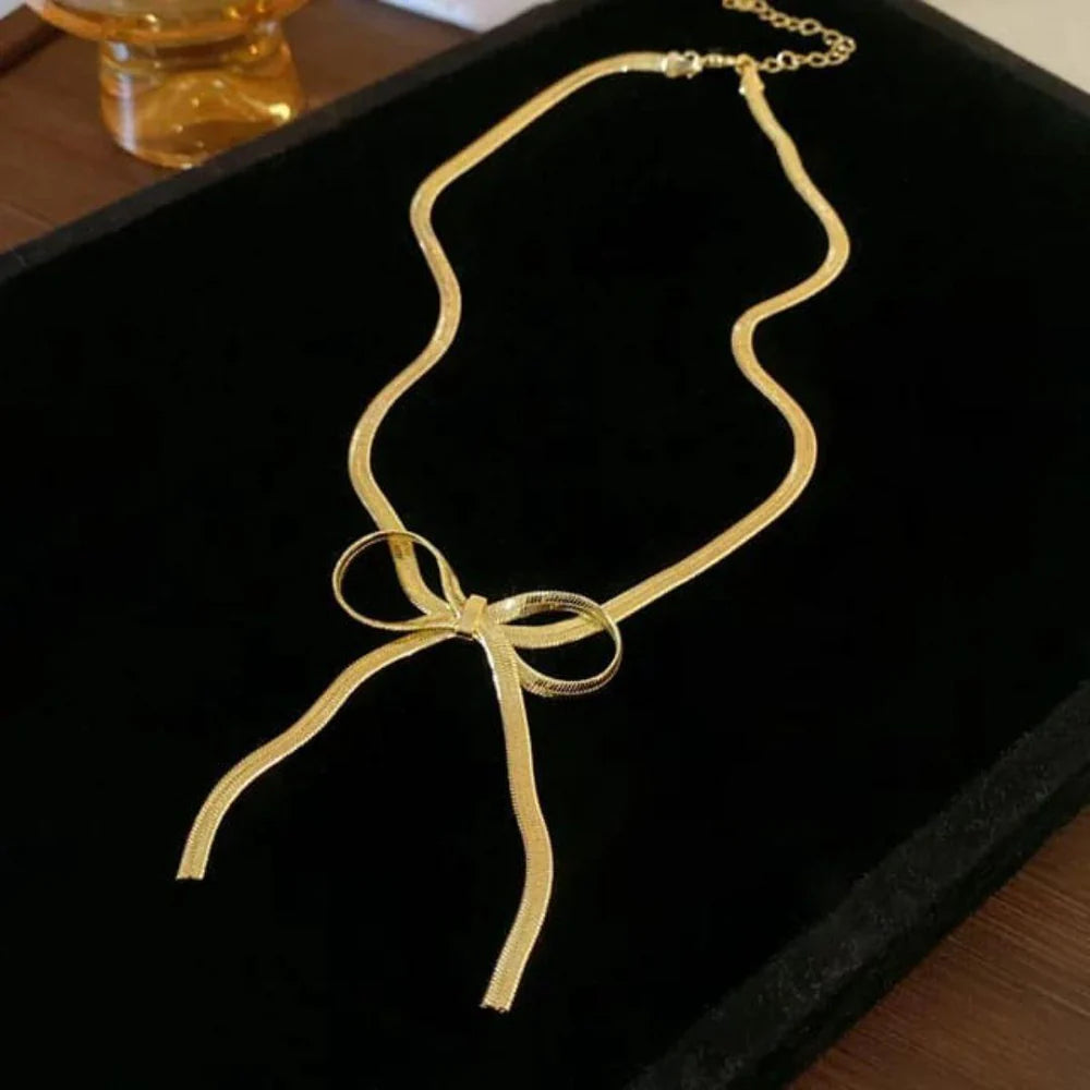 Golden Ribbon Bow Necklace