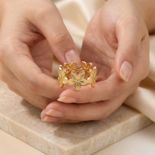 Adjustable,18Kt Gold Plated Flower Crown Style Ring ✨
