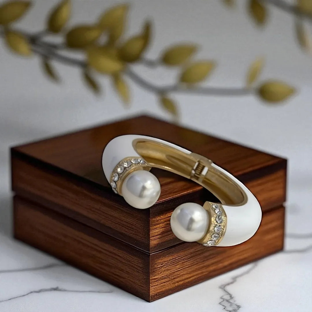18KT Gold Plated White Elegance Enamel Cuff
