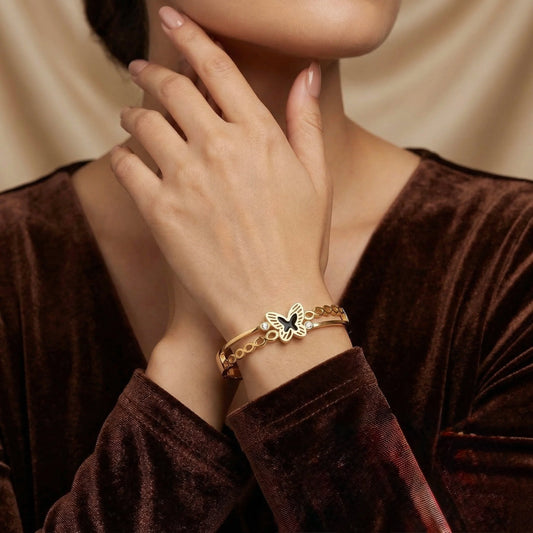 18Kt Gold Plated Elegant Butterfly Bangle Bracelet