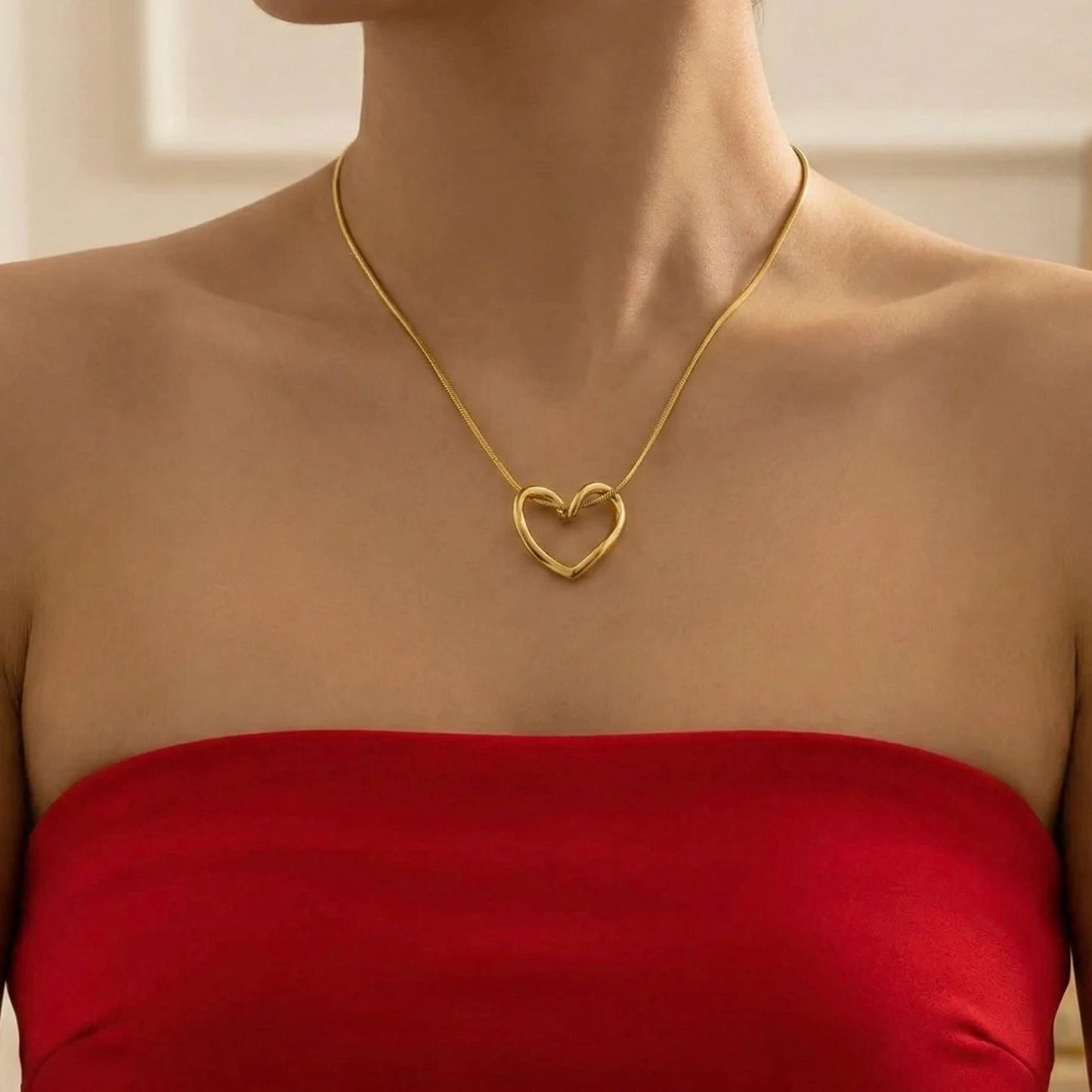 18KT Gold Plated Tied Heart Pendant Necklace