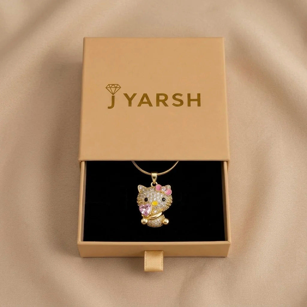 18Kt Gold Plated CZ Kitty Pendant Necklace