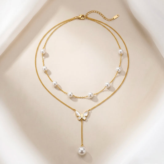 18Kt Gold Plated Layered Butterfly Charm Necklace