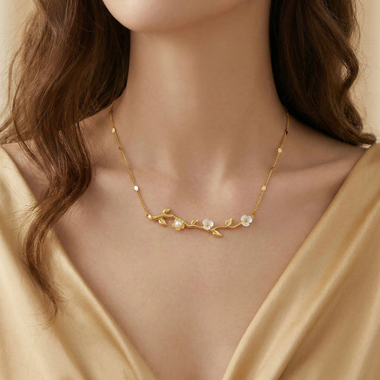 18KT Gold Plated Blossom Branch Pendant Necklace