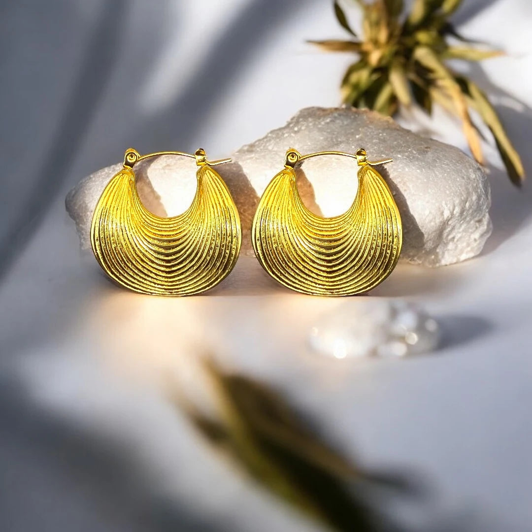 18KT Gold Plated Crescent Groove Hoops