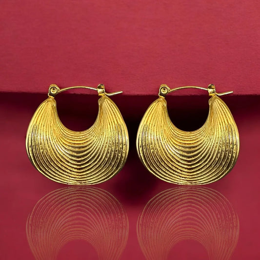 18KT Gold Plated Crescent Groove Hoops