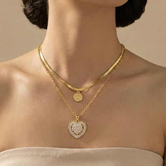18KT Gold Plated Heart of Royalty Layered Necklace