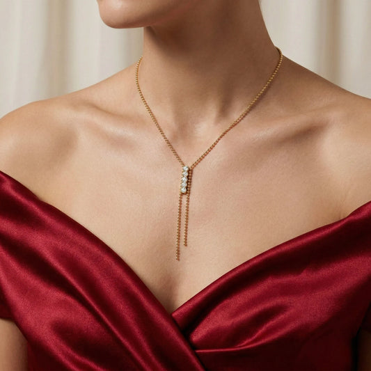 18Kt Gold Plated CZ Bar Tassel Necklace