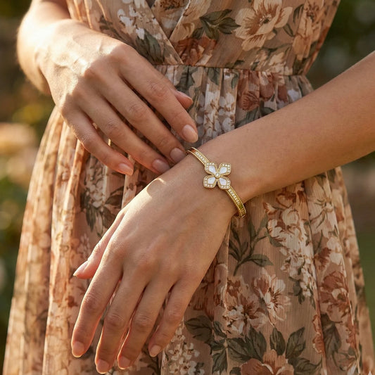 18KT Gold Plated Pearl Petal Luxe Bangle