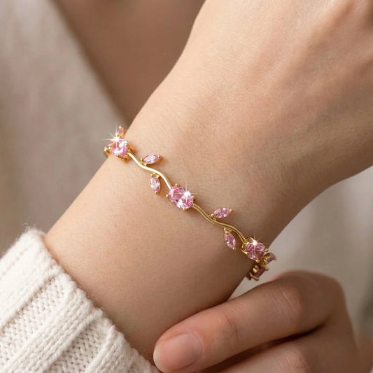 18Kt Gold Plated Pink Crystal tulip Bracelet