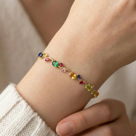 18Kt Gold Plated Rainbow Gem tulip Bracelet