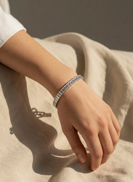 Silver Plated Baguette Crystal Tennis Bracelet