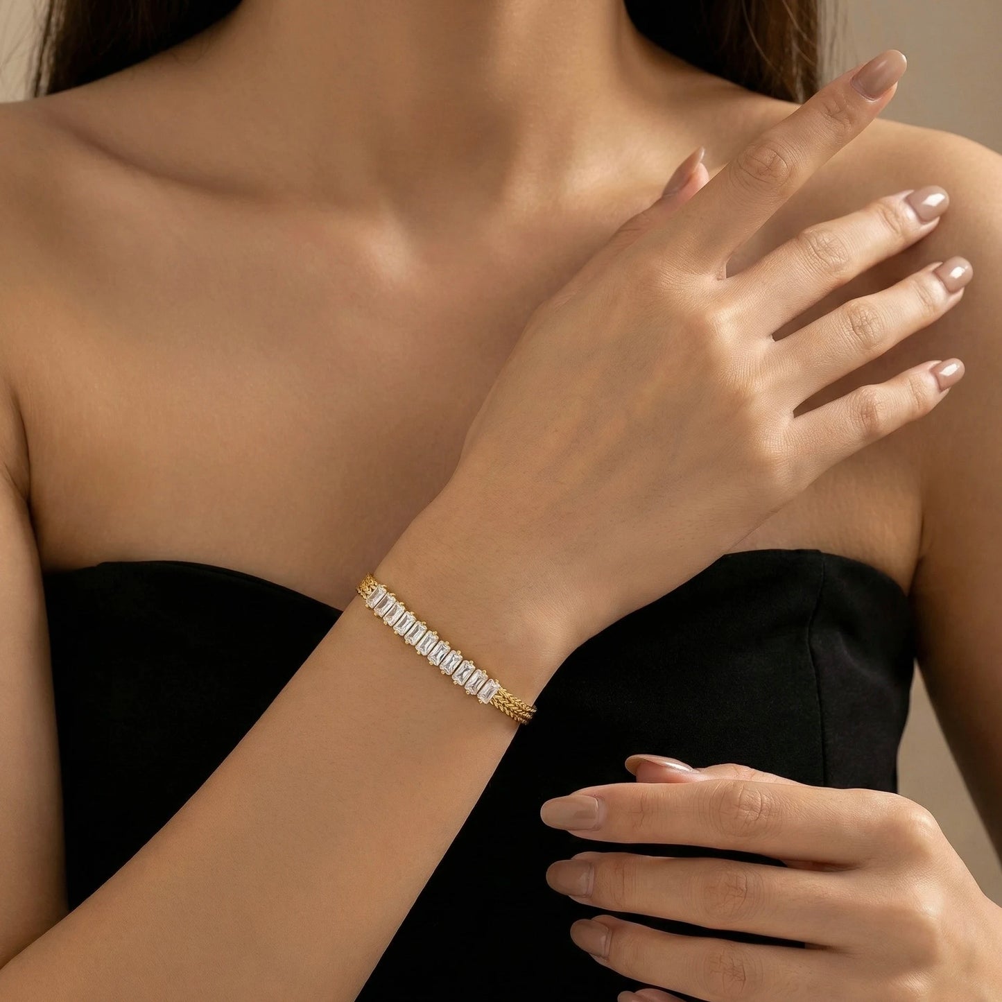 18KT Gold Plated Baguette Shine Chain Bracelet