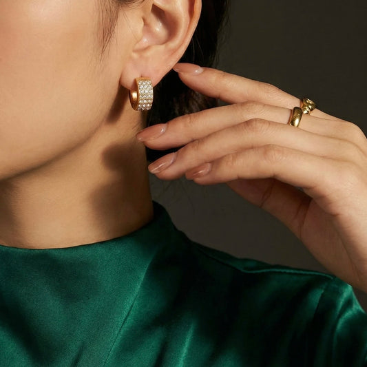 18KT Gold Plated Sparkling Huggie Earrings