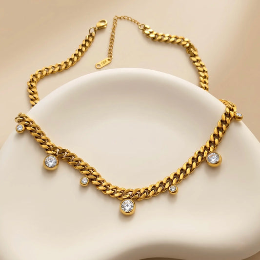 18Kt Gold Plated Crystal Drop Statement Necklace