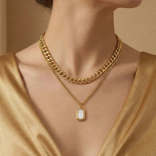 18KT Gold Plated Luxe Layered White Stone Necklace