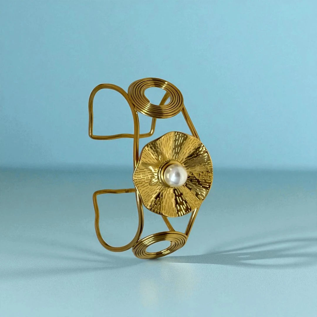 18KT Gold Plated Galaxy Pearl Orbit Bracelet Cuff