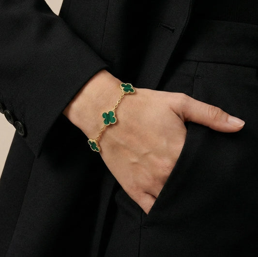 18KT Gold Plated Elegance Green Clover Bracelet