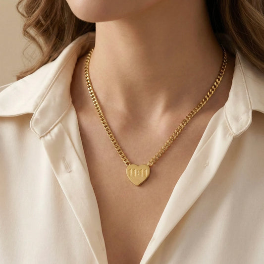 18KT Gold Plated 11:11 Wishmaker Heart Necklace