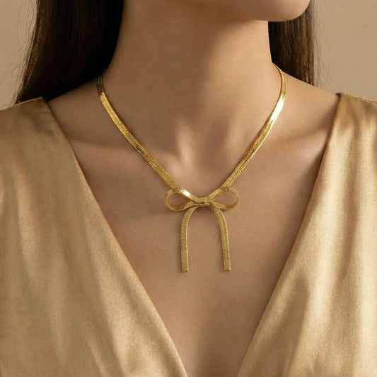 18KT Gold Plated Ribbon Bow Necklace