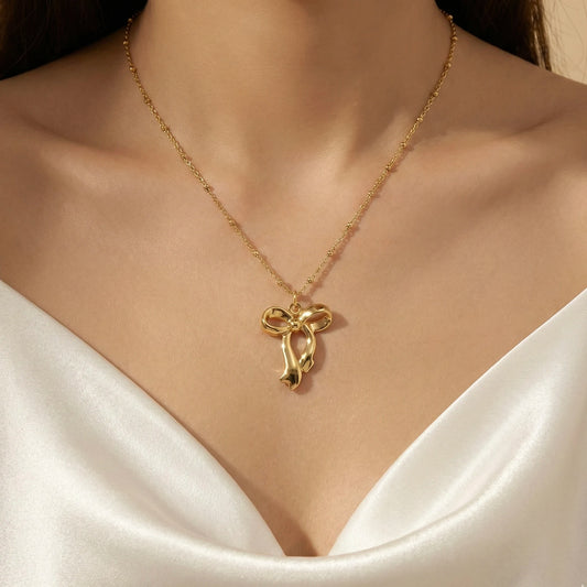 18KT Gold Plated Delicate Bow Romance Pendant