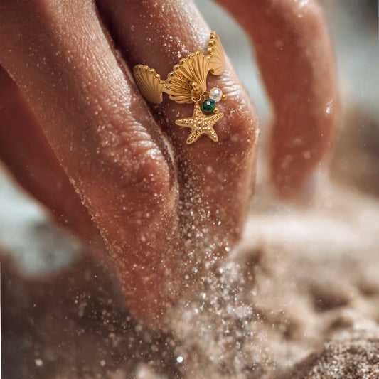 18Kt Gold Plated Textured Starfish Adjustable Ring