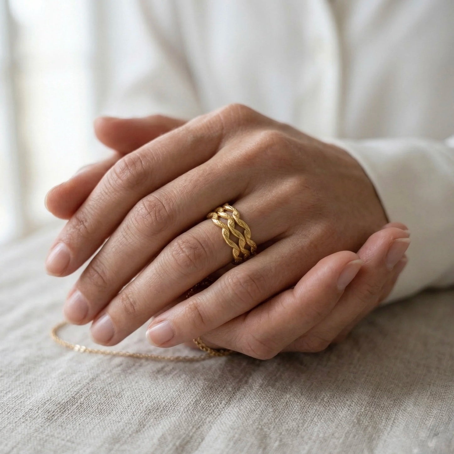Adjustable, 18Kt Gold Plated Luxe Multi-Band Chain Ring