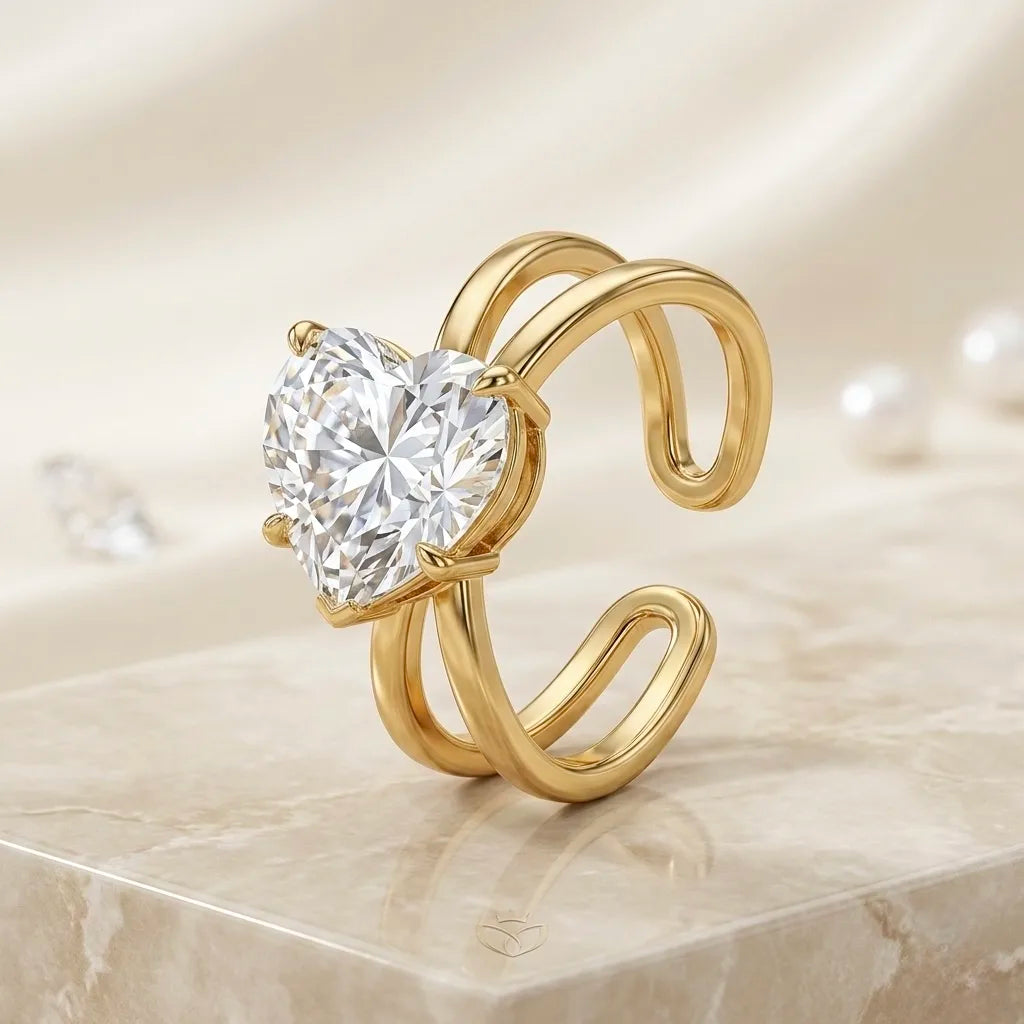 Adjustable, 18Kt Gold Plated luxe Solitaire Designer Ring