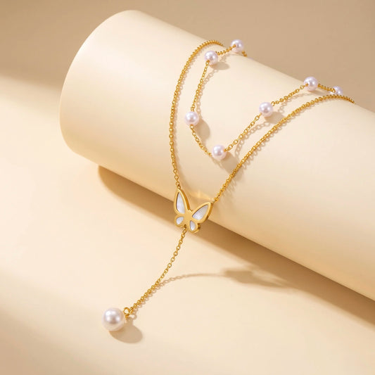 18Kt Gold Plated Layered Butterfly Charm Necklace