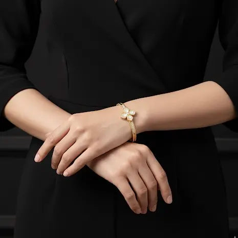18KT Gold Plated Pearl Petal Luxe Bangle