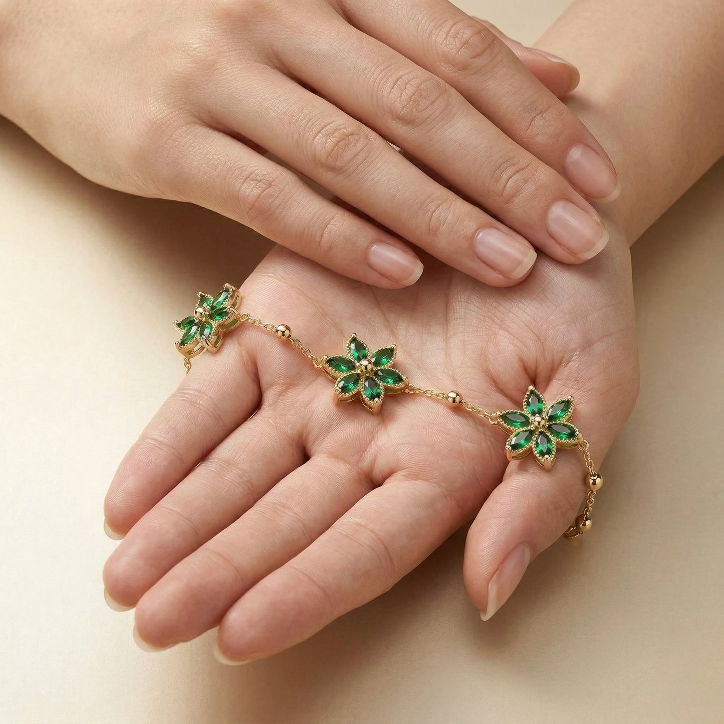 18Kt Gold Plated Green Floral Charm Bracelet