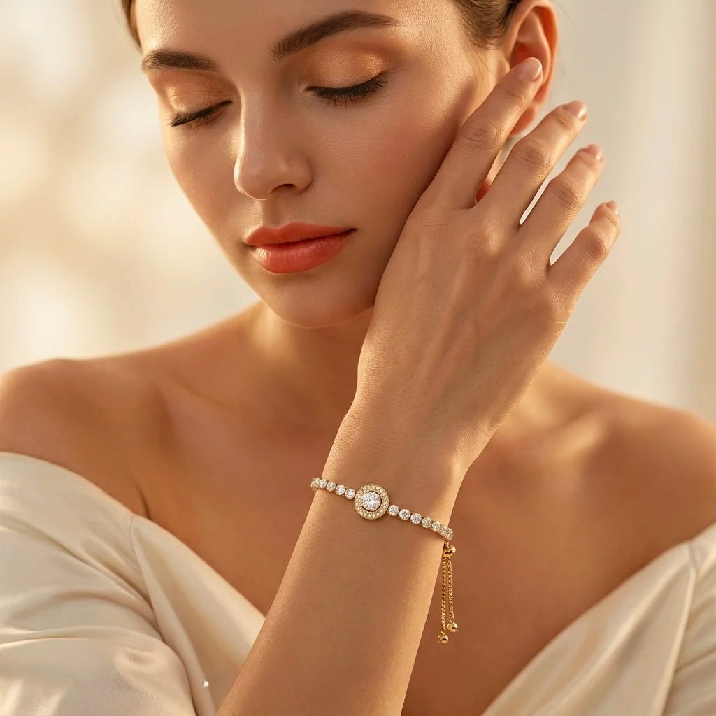 18Kt Gold Plated Crystal Tennis Adjustable Bracelet