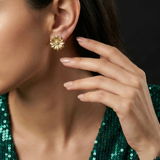 18KT Gold Plated Floral Luxe Stud Earrings