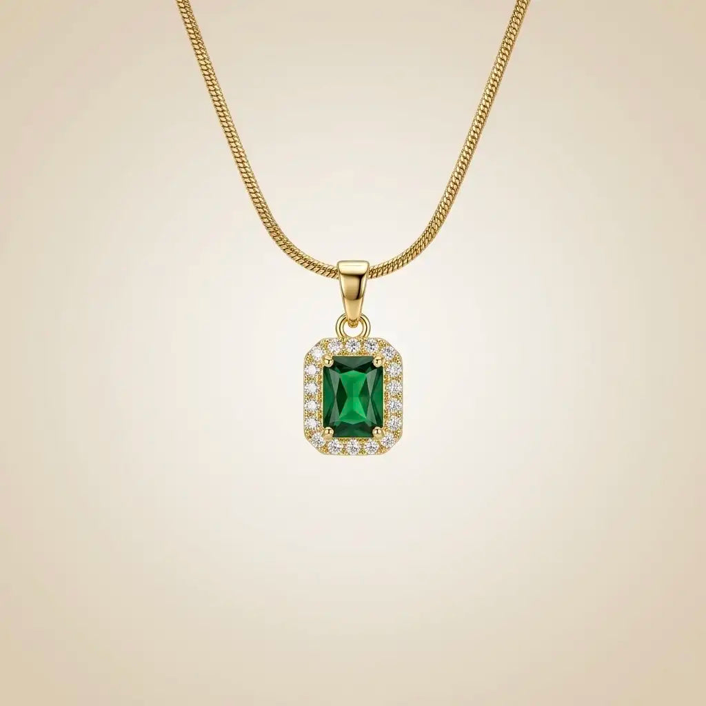 18Kt Gold Plated Emerald Green Crystal Pendant Necklace