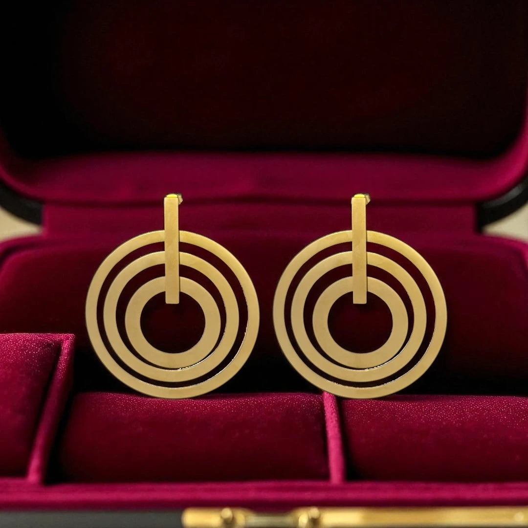 18KT Gold Plated Bold Geometric Circle Earrings