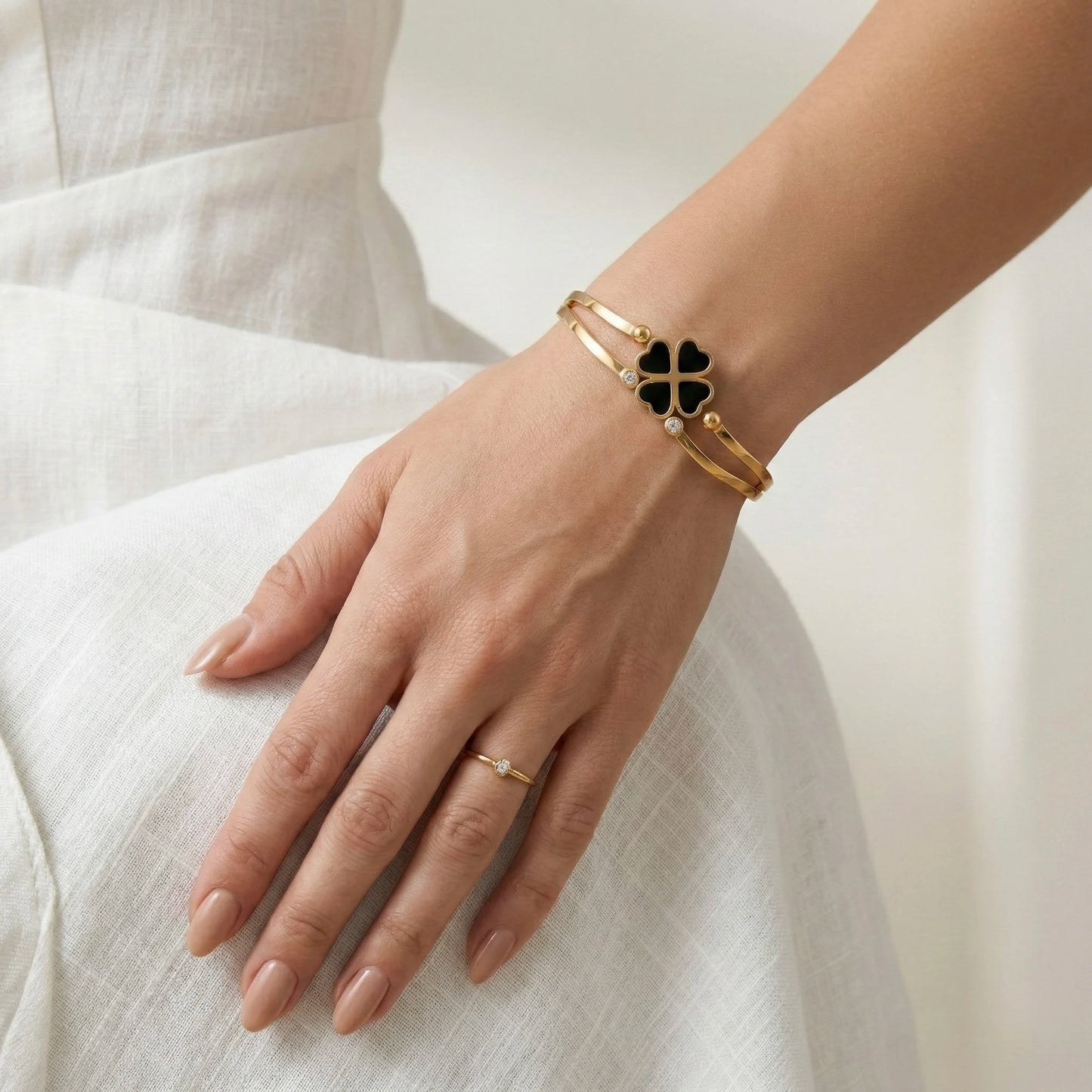 18Kt Gold Plated Lucky Clover Statement Bracelet