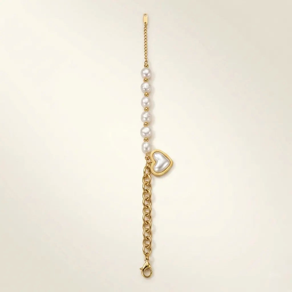 18Kt Gold Plated Elegant Pearl Charm Bracelet