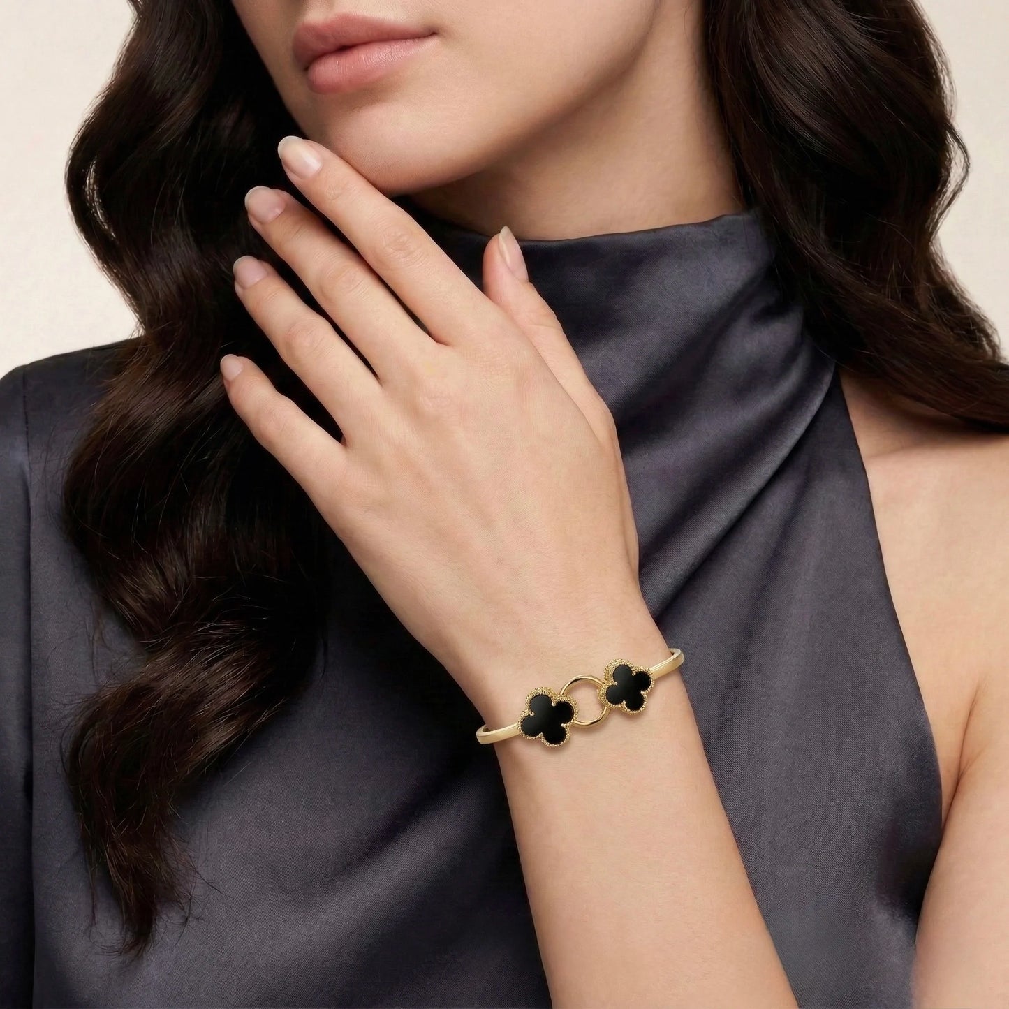 18Kt Gold Plated Double Clover Charm Bracelet