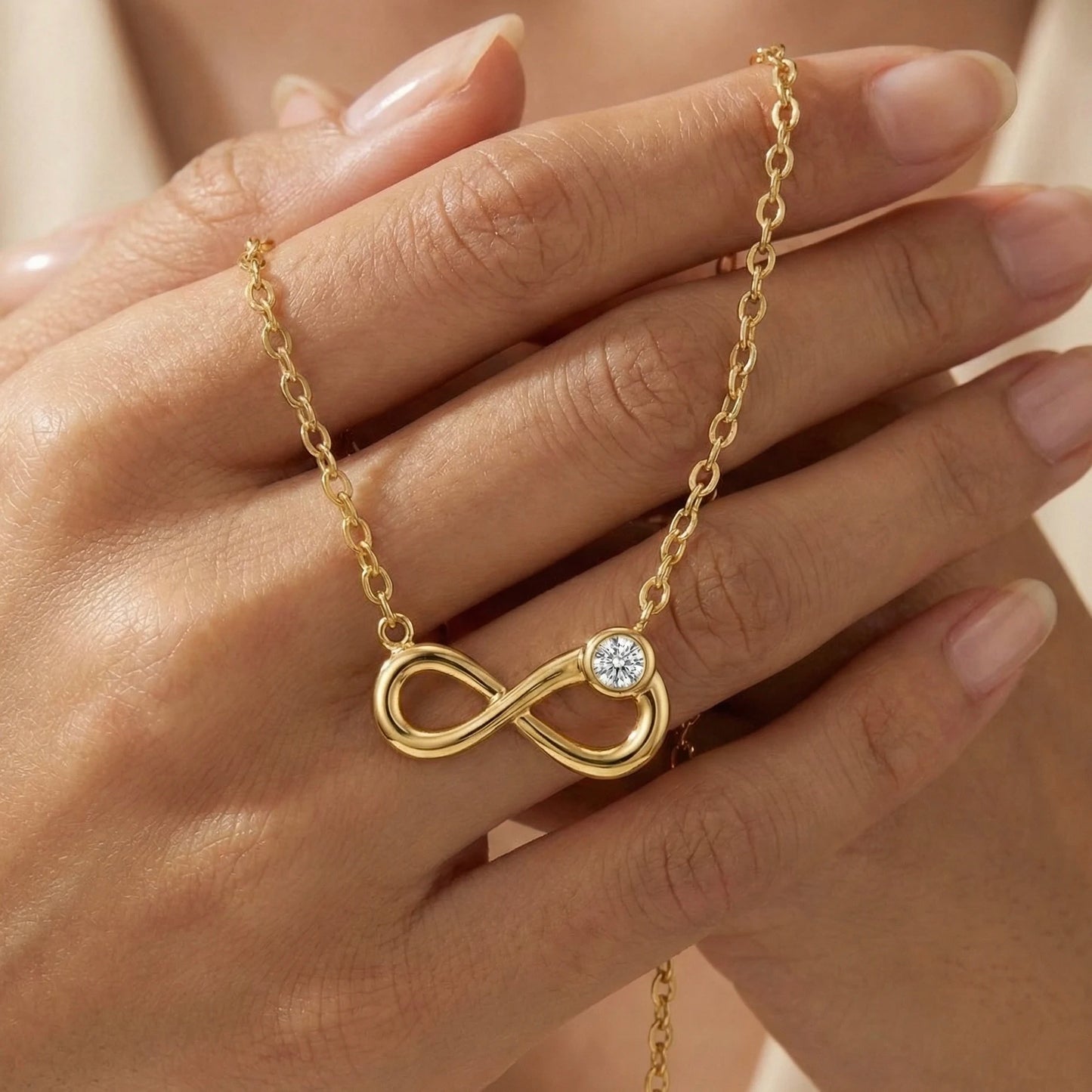 18Kt Gold Plated Infinity Pendant & Nail Bracelet Set
