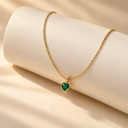 18Kt Gold Plated Heart Shaped Green Stone Necklace