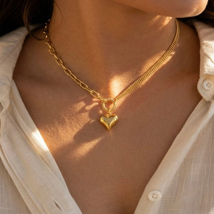 18Kt Gold Plated Heart Pendant Layered Necklace