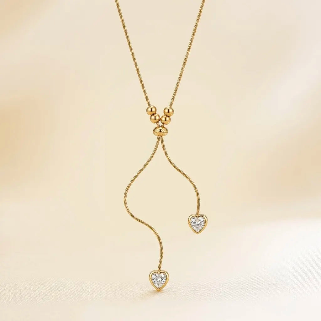 18Kt Gold Plated Crystal Heart Adjustable Y Necklace